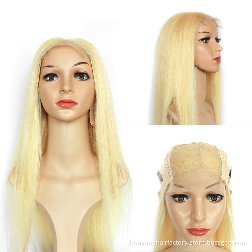 Wholesale OEM Blonde Color Wig 150% Density Brazilian Virgin Human Hair Frontal Wig 613# 4x4 Lace Closure Wig